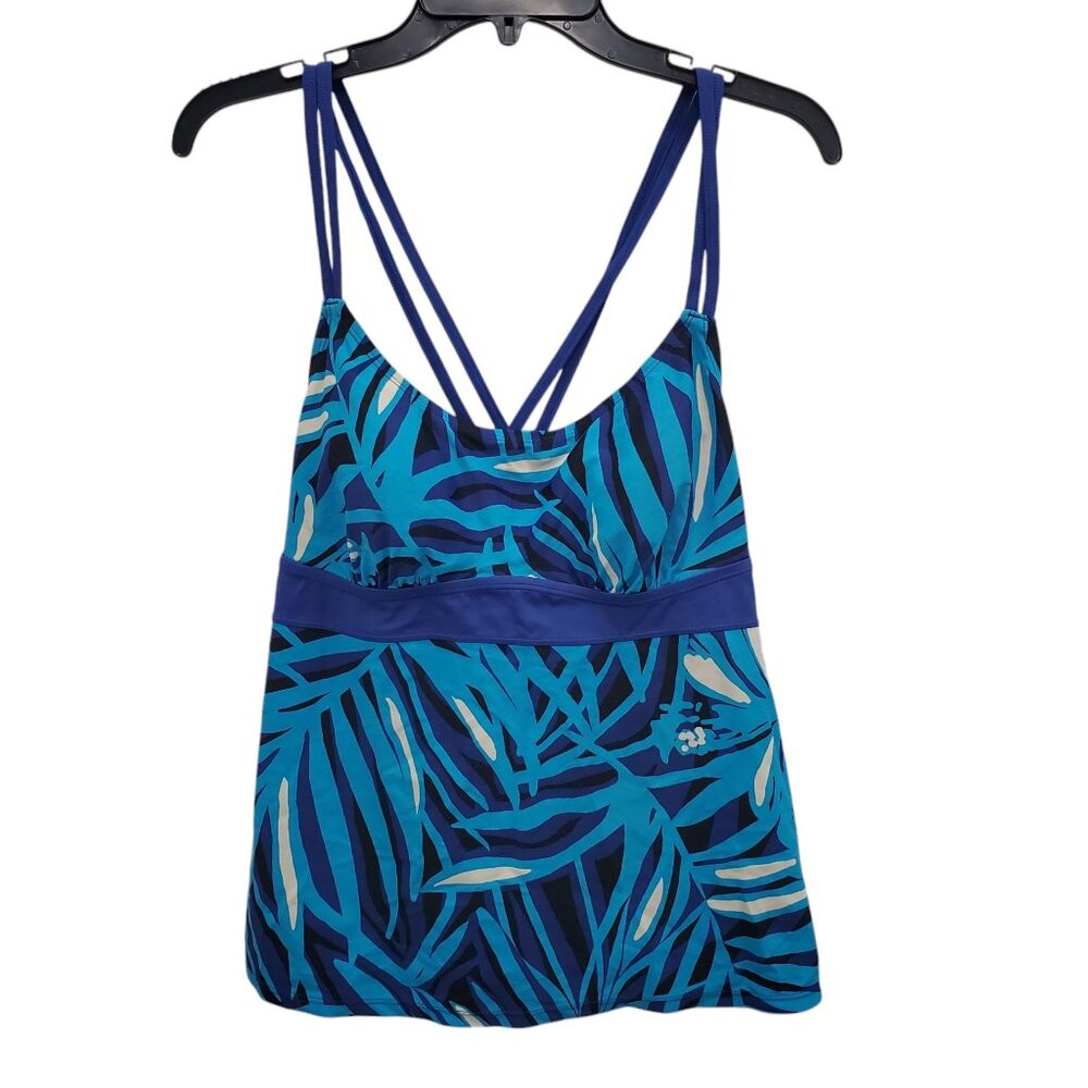 Tropical Escape Woman's Blue Multi‎ Tropical Leaf Print Strappy Tankini Plus 14